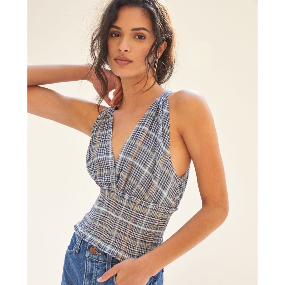 NWT! Anthropologie Pilcro Jessie Smocked Plaid Halter Top